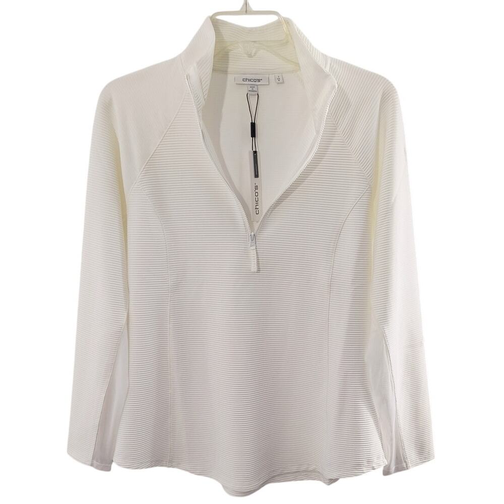 Chico's Activewear Top Qtr Zip Pullover Wmn's Sz M White Mesh Inset Long Sleeve